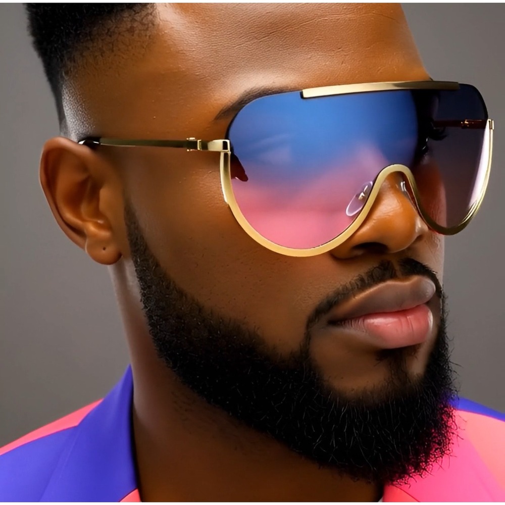 Shield Sunglasses Fashion Beach Paty Rapper Lentes Gafas Gold Frame Men HipHop